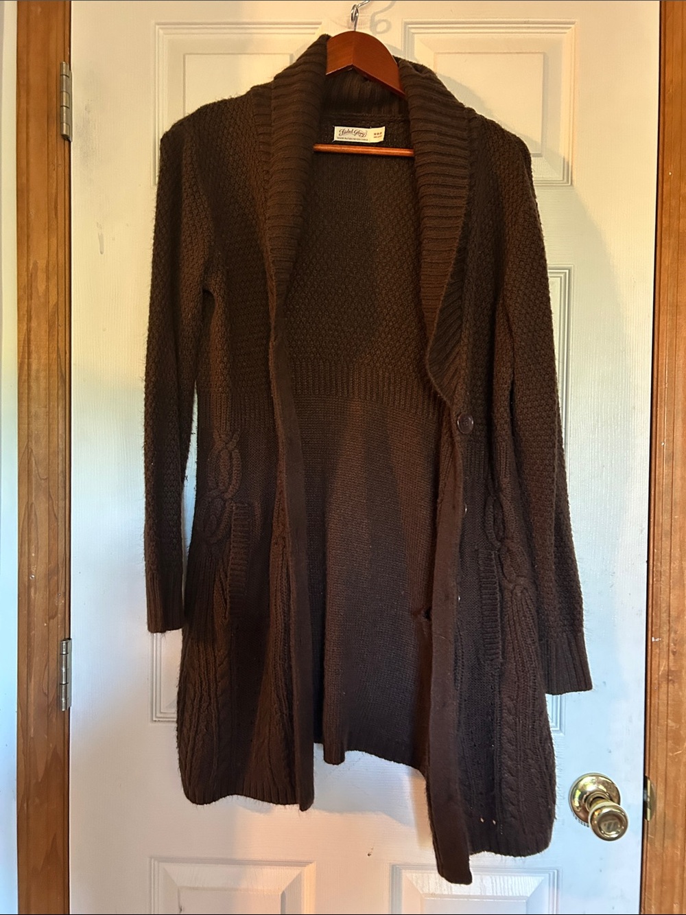 Faded Glory Brown Cable Knit Shawl Collar Cardigan